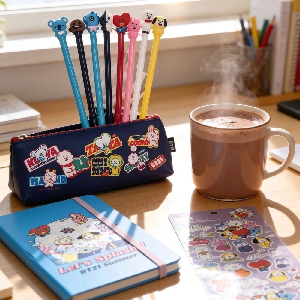 BT21 BTS Notebook, BT21 Pen Case, Stickers & BTS Pen set Stationary Bundle